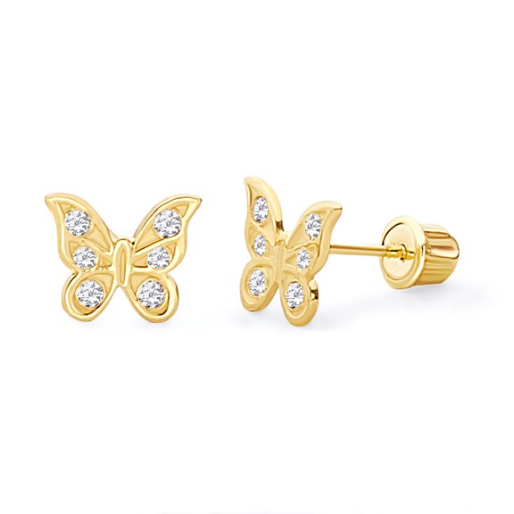 Wellingsale 14K Yellow Gold Polished Butterfly Stud Earrings With Screw Back