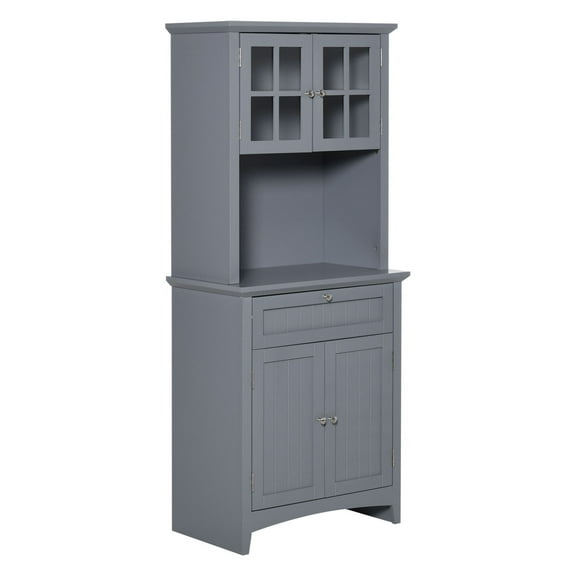 Kitchen Buffet with Hutch, Gray Coffee Bar Cabinet, Pantry Storage, Microwave Space, Adjustable Shelves