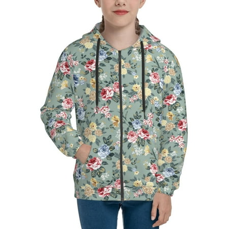 

Hoodies for Teen Girls Boys Floral Rose Flowers Long Sleeve Youth Kids Essentials Zip Up Hoodie Lghtweight Fashion Hoodies & Sweatshirts Jacket Fall Winter Outfits Tops