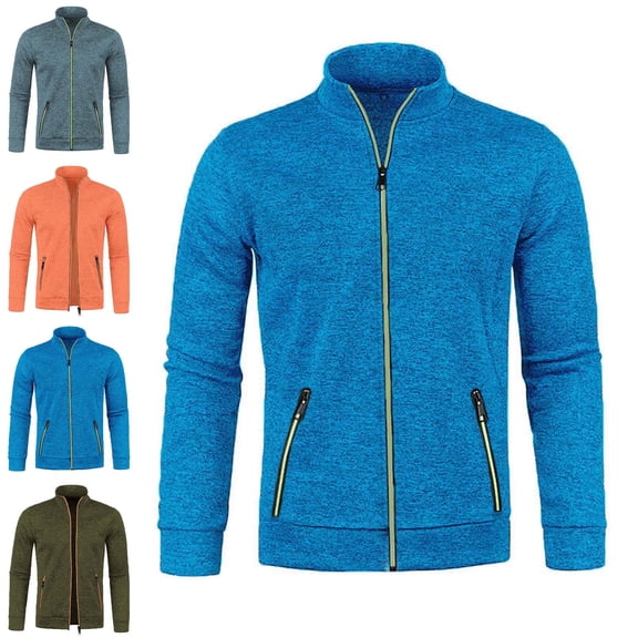 Danhjin Slim Jackets for Men Zip up Workout Sport Casual Solid Color Outwear Fall Winter Comfy Long Sleeve Coats