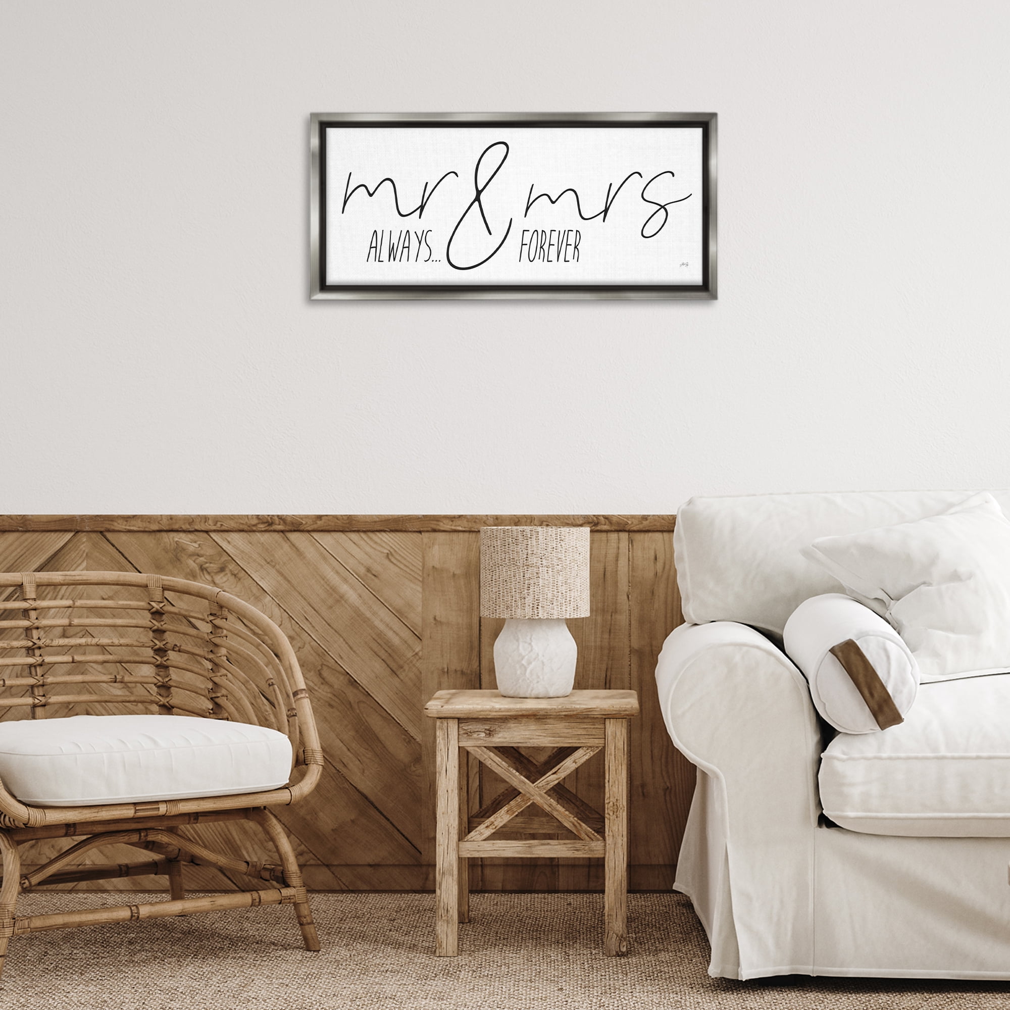 Stupell Industries Romantic Always & Forever Typography Painting Gray Floater Framed Art Print Wall Art, 25 x 11