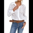 thumbnail image 2 of Blusa de Mujer con Mangas Largas Abullonadas, Cuello en V, Botones, Encaje Calado y Bordado XL, 2 of 10