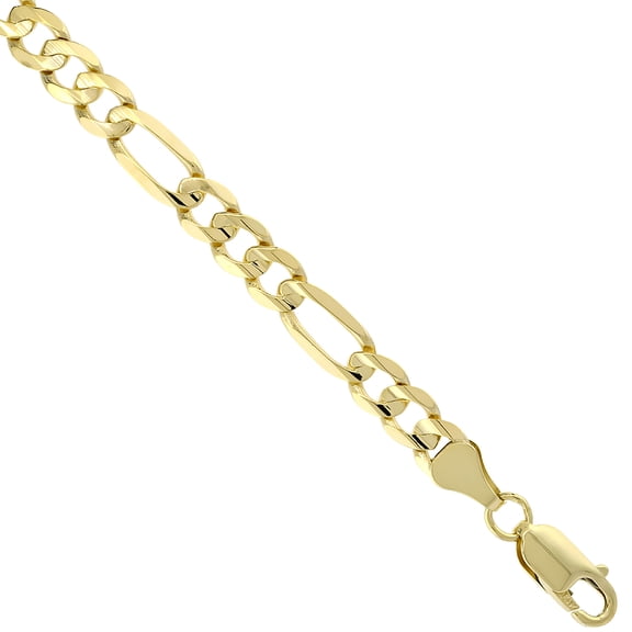 10k Solid Yellow Italian Gold Concave Figaro Chain Link Necklace 6.2mm Cadena de Oro 22"