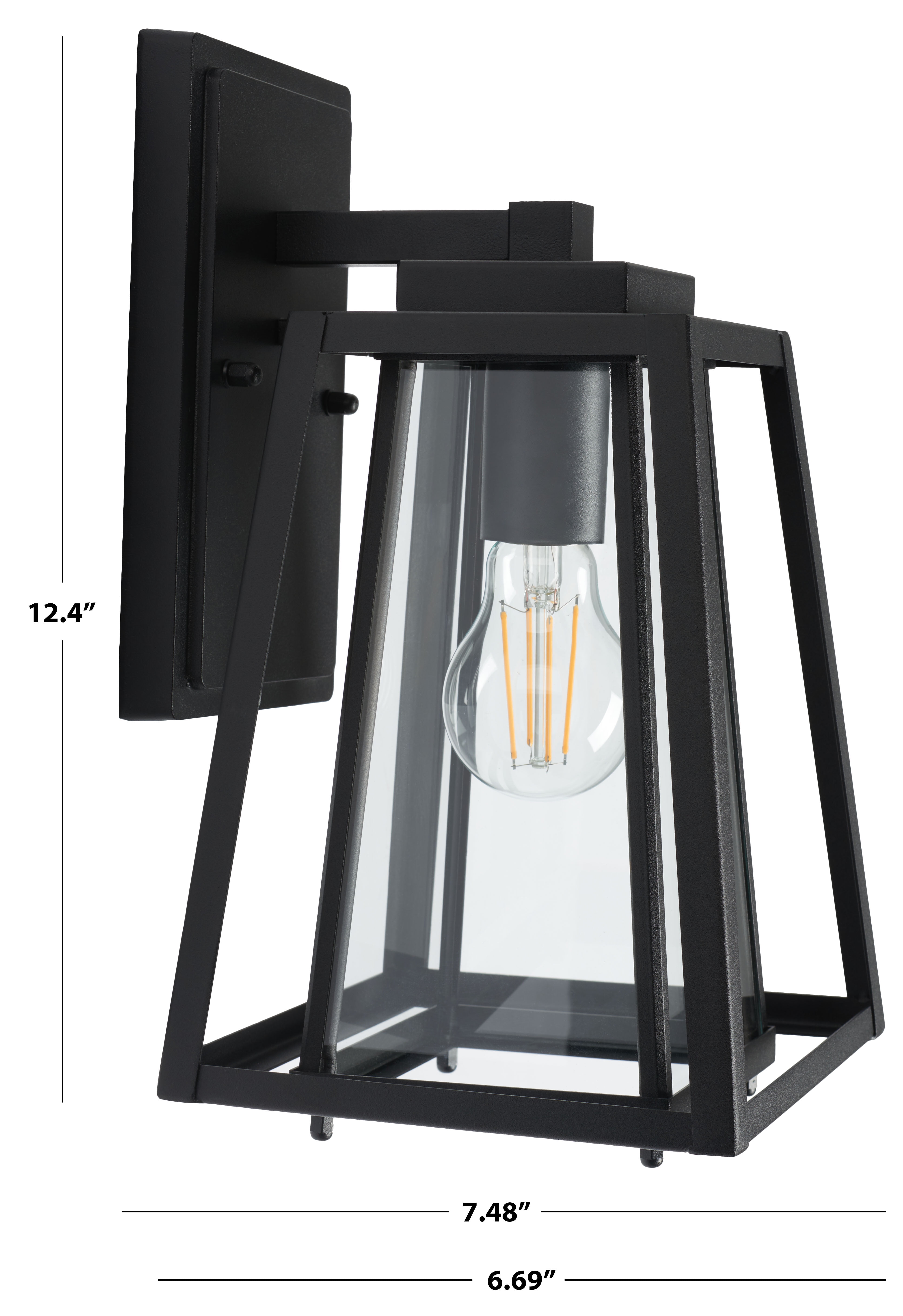 SAFAVIEH Rydler 2-Light A19 Black Steel Wall Sconce with Clear Shade, Set of 2