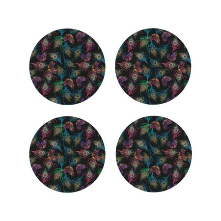 

Matuu Feathers And Butterflies for Cup Coasters Set of 4 Leather Coasters Desk Coasters for Office Measures 4” x 4”-Round Shape