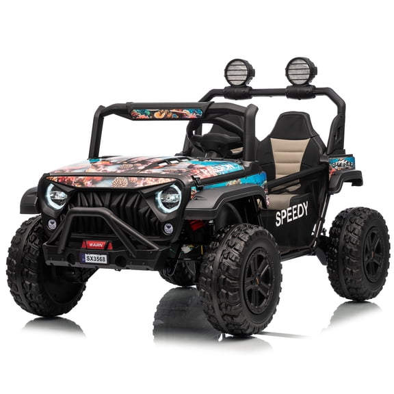 24V Ride On Truck Car with Remote Control, 2 Seater Ride On Toy with Spring Suspension, Electric Vehicles Safety Belt, LED Lights, 3 Speeds, Bluetooth Music, Dual Storage