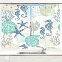 Octopus Starfish Coral Kitchen Curtains, Underwater Seashell Tropical Beach Kitchen Curtains, Nautical Ocean Kitchen Curtains Window Drape 2 Panels 27.5 x 39 Inch, Vintage Nautical Pattern Curtains