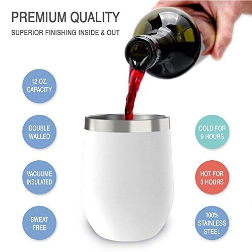Cocktails Champagne for Baby Pack of 2 12 oz Insulated Wine Tumbler With Straws & Cleaning Brush Beverage Stainless Steel Stemless Wine Glass Double Wall Vacuum Insulated Travel Tumbler Cup 