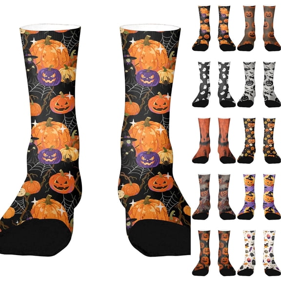 Evdexr Halloween Crew Socks for Men Women 2026 Winter Casual Soft Warm Socks Pumpkin Ghost Bat Graphic Lounge Sock for Party