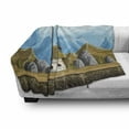 thumbnail image 3 of Abstract Soft Flannel Fleece Throw Blanket, South Style Hut Houses in the Edge of High Mountains and Big Rocks, Cozy Plush for Indoor and Outdoor Use, 60" x 80", Multicolor, by Ambesonne, 3 of 6