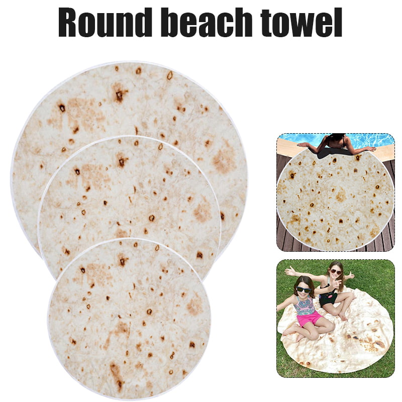 Snack Tortilla Pattern Beach Blanket Round Burrito Shaped Slipcover Bath Towel 