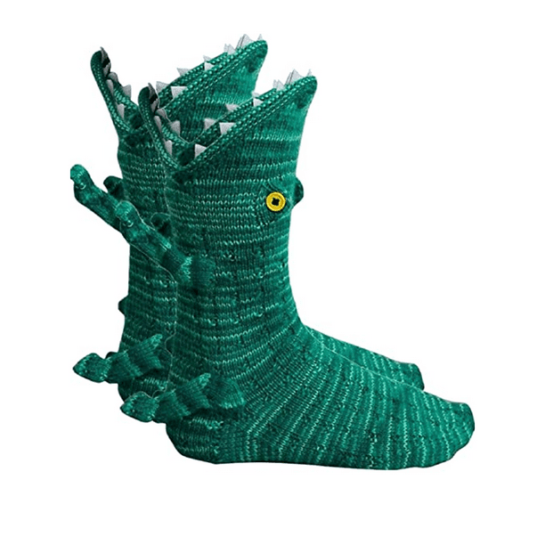 Chaussettes drôles d'animaux pour femmes Chaussettes de sol en crocodile  fantaisie Chaussettes en tricot caméléon 3D créatives de Noël Chaussettes  de requin funky(Crocodile) 
