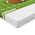 thumbnail image 2 of Football Fitted Sheet, Sports Themed Cartoon Srtle Image of Ruby Quinco Ball on Filed, Decorative Soft Bedding All-round Elastic Pocket, Twin XL Size, Pale Caramel Lime Green, by Ambesonne, 2 of 3