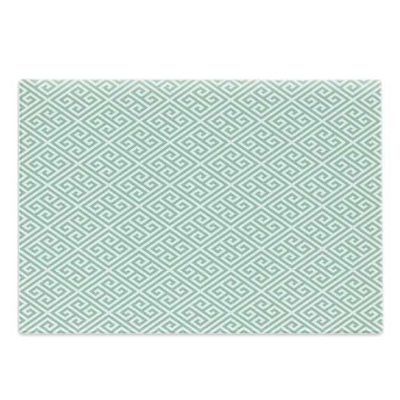 Greek Key Cutting Board, Antique Labyrinth Motifs in Checkered Tile Composition Green and White, Decorative Tempered Glass Cutting and Serving Board, Large Size, Mint Green White, by Ambesonne