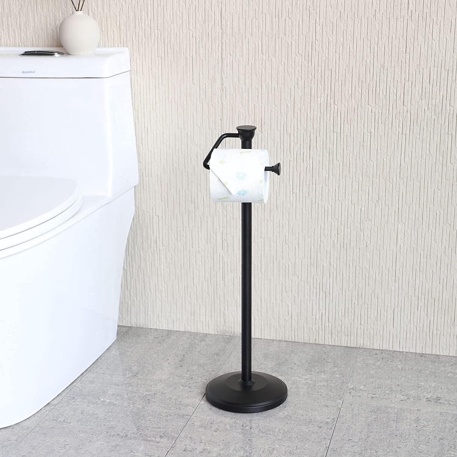 - Free Standing Toilet Paper Holder Stand, Bathroom Toilet Paper Roll Tissue Rolls Holder Storage Stand with Heavy Weighted Base for Regular & Jumbo Rolls, Brushed Nickel