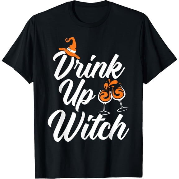 Drink Up Witch Wine Drinker Halloween Party Alcoholic T-Shirt men and women can wear, black, white, gifts