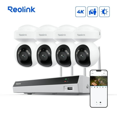 Reolink 4K PoE PT Outdoor Indoor Surveillance Camera System, 8CH NVR 360° Smart AI Detection 800PT4