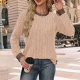 thumbnail image 5 of Women's Ribbed Knit Round Neck Sweater, Lightweight Oversized Pullover Top with Textured Pattern, Soft Breathable Thin Fabric for Casual Daily Wear, Layering Piece and All Season Comfort Beige S, 5 of 6