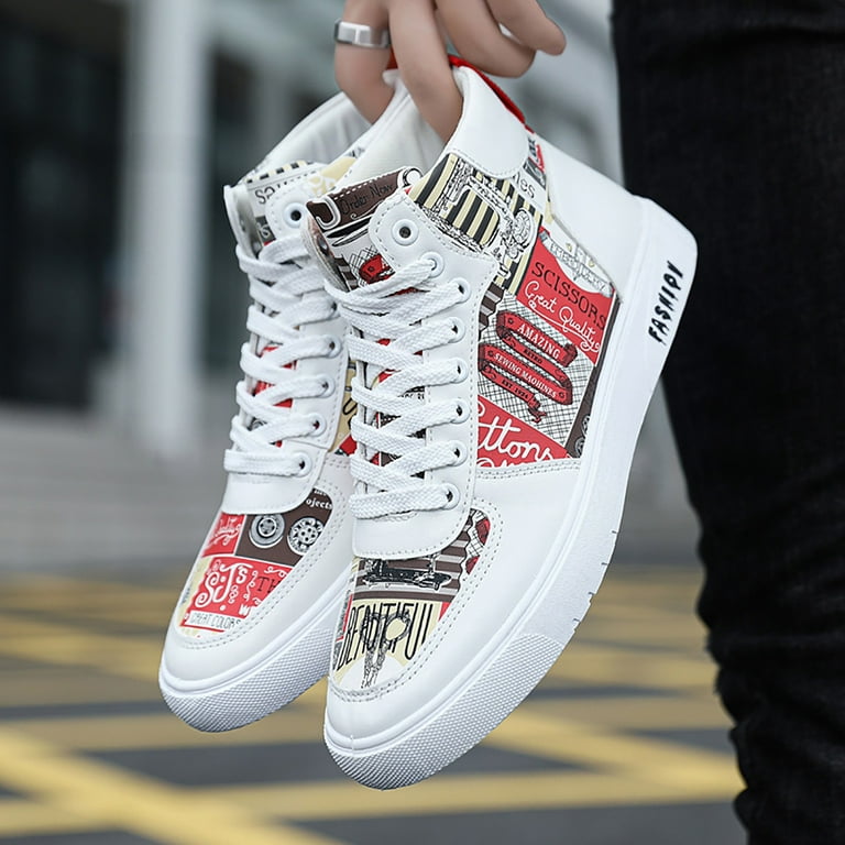 Leather Street Hip Hop Sneakers, Lace Boots High Men