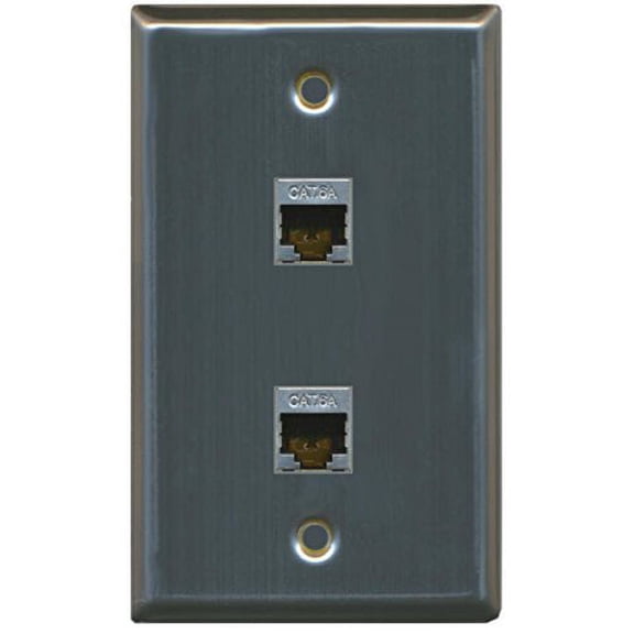 RiteAV CAT 6A Shielded 2 Port Wall Plate Single Gang - Stainless Steel