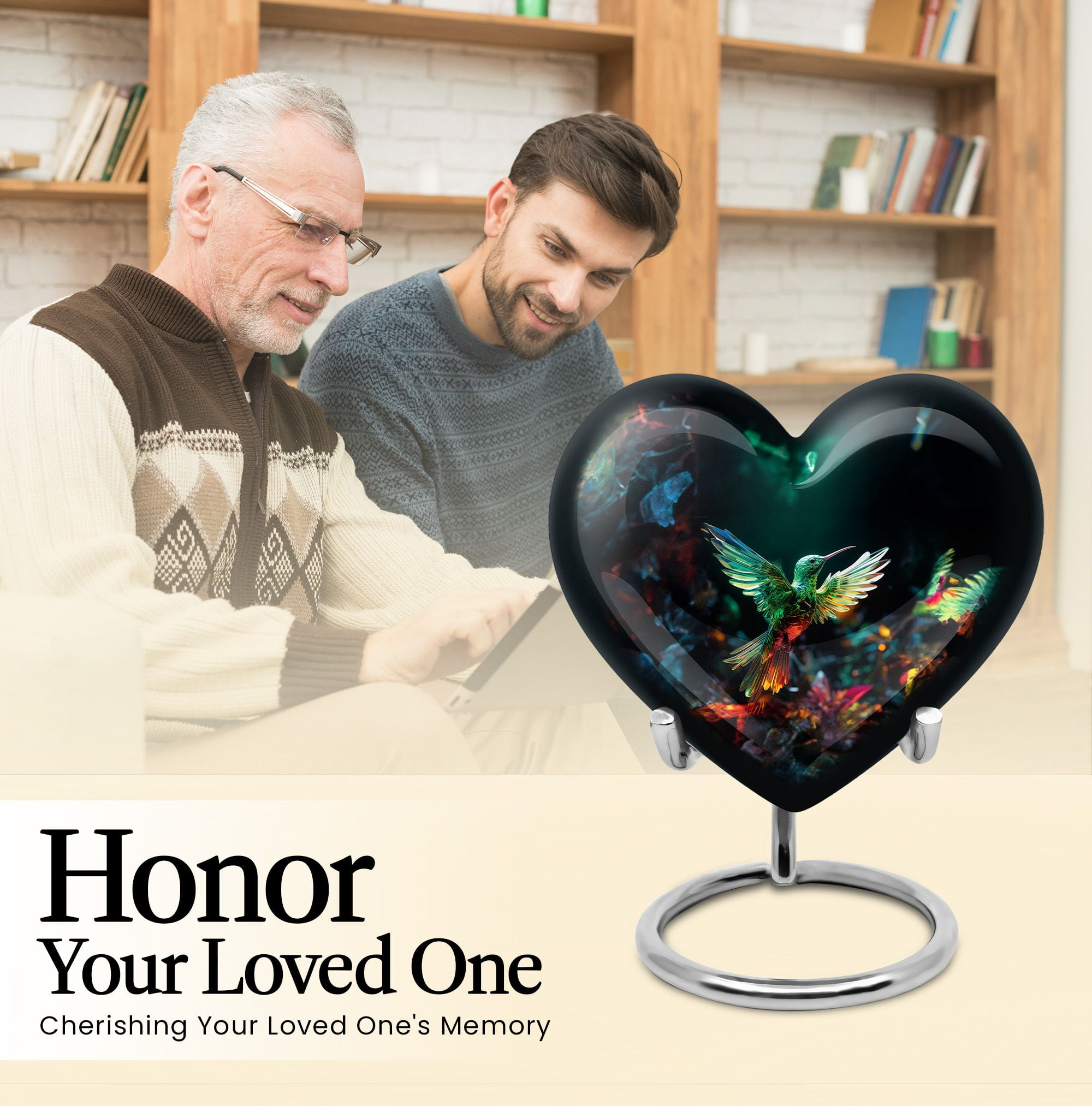 Hummingbird Heart Unique Keepsake, Small Urns for Human Ashes, Cremation Urns for Men, Memorial Burial Urns 3 Inch, Set Of 2