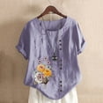 thumbnail image 2 of Gibobby Playera de Manga Corta con Cuello Redondo Nueva camiseta algodón informal con estampado Retro literario y artístico elegante para mujer(Morado,M), 2 of 4