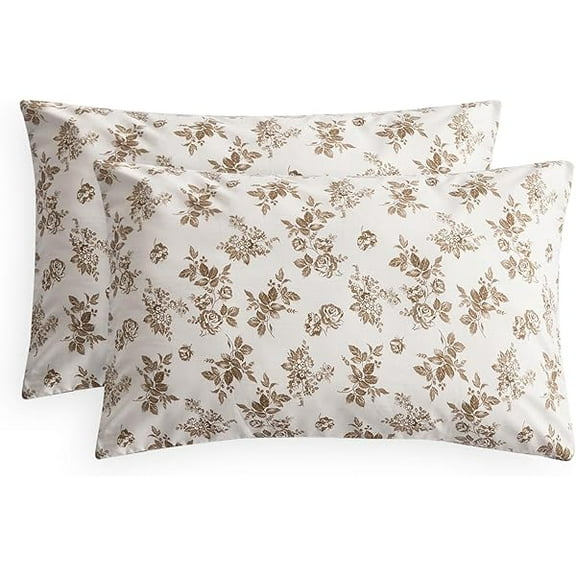 1997 - Cottagecore Pillow Cases, Floral Shabby Chic Vintage Flower Shabby Chic Coquette Aesthetic, Set of 2 Soft Pillowcases Pillow Shams Covers, Brown Taupe, Standard Size 20x26 Inches