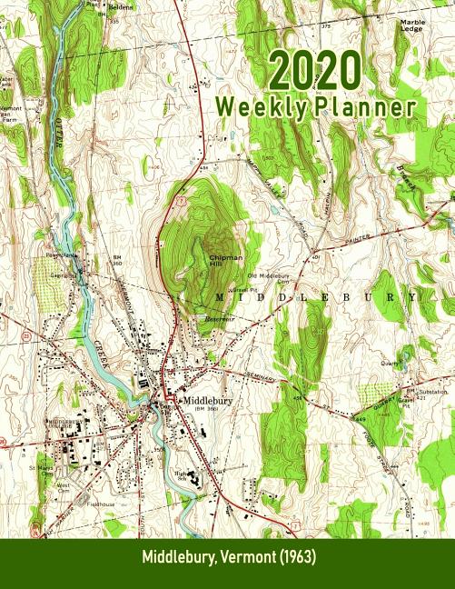 2020 Weekly Planner Middlebury, Vermont (1963) Vintage Topo Map Cover