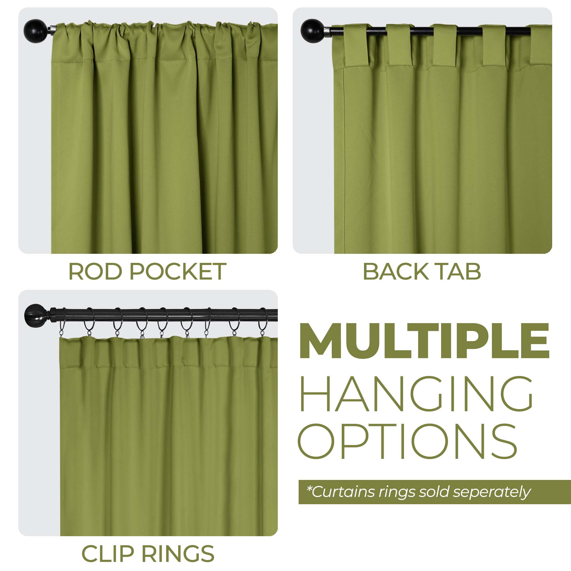 Superior Blackout Solid Light Filtering Back Tab Curtain Panel Set, 42" x 63", Sage