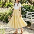 thumbnail image 4 of LEKWK Girls 2 Piece Midi Skirt Set Bow Short Sleeve Shirts and Elastic Waist Ruffle Tiered Skirt Casual Summer Outfit Teen Boho Floral Holiday Resort Wear, 4 of 8