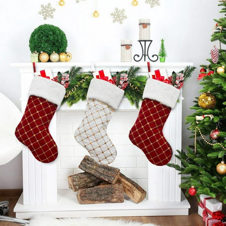  Ugiftcorner Christmas Stockings 4 Pack Red Velvet Christmas  Stockings with Quilted Cuff Large Luxury Xmas Stockings Decorations for  Fireplace Home Holiday Party : Home & Kitchen