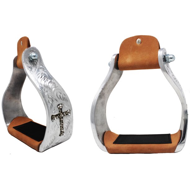 Horse Saddle Stirrups Western Aluminium Twisted Engraved Rhinestone
