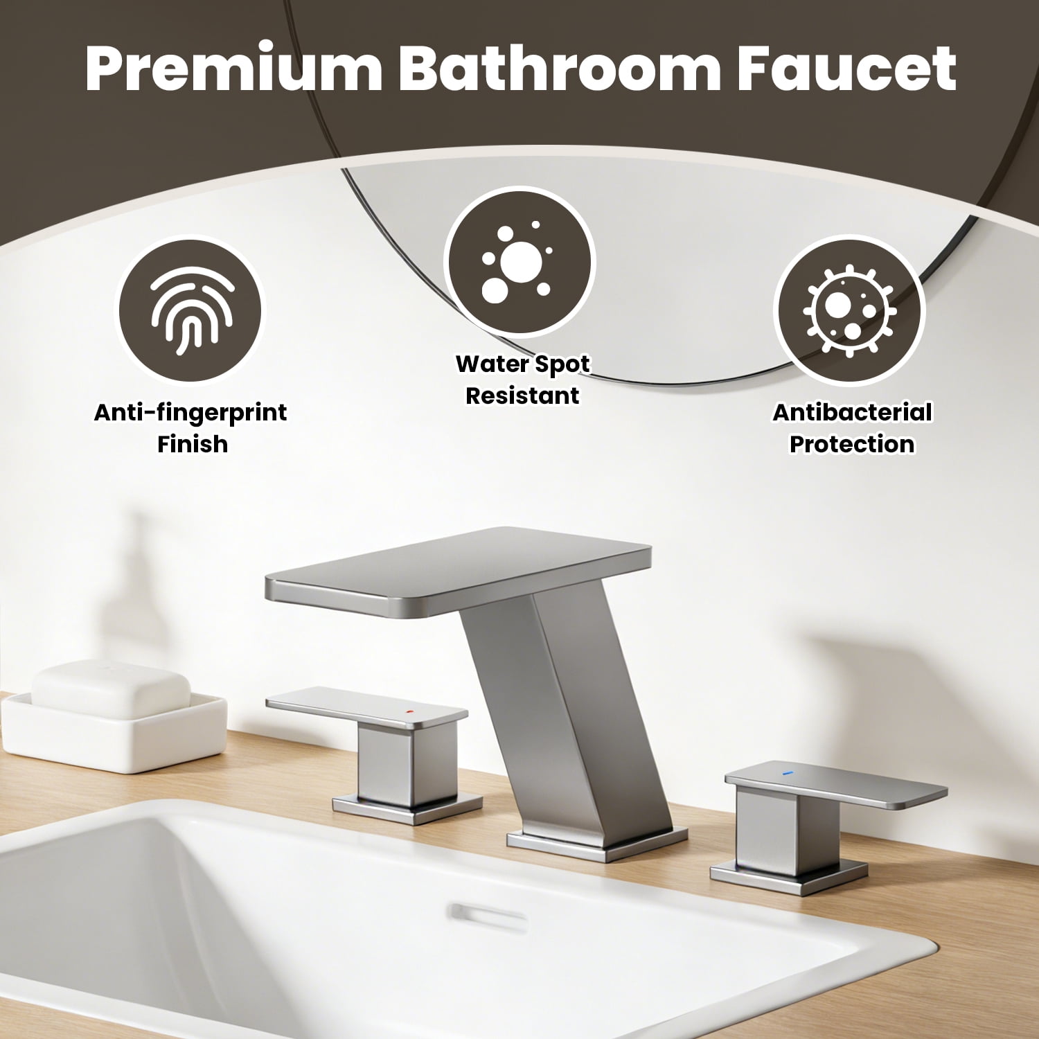 Elite 8 in. Waterfall Widespread 2-Handle Bathroom Faucet, 3-Hole Sink Faucet with Pop-Up Drain, Brushed Nickel
