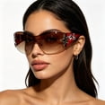 thumbnail image 4 of Star Decor Rimless Sunglasses, Shield-Style UV400 Protection Sunglasses with Metallic Star Accents, Trendy Wraparound Sunglasses for Women, Streetwear Eyewear, 4 of 4