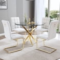 thumbnail image 4 of 5-Piece Dining Table Set, 36" Round Clear Tempered Glass Table & 4 PU Cantilever Chairs with Stainless Steel Legs, Dining Table Set for Small Space, Apartment, Home Office, 4 of 8