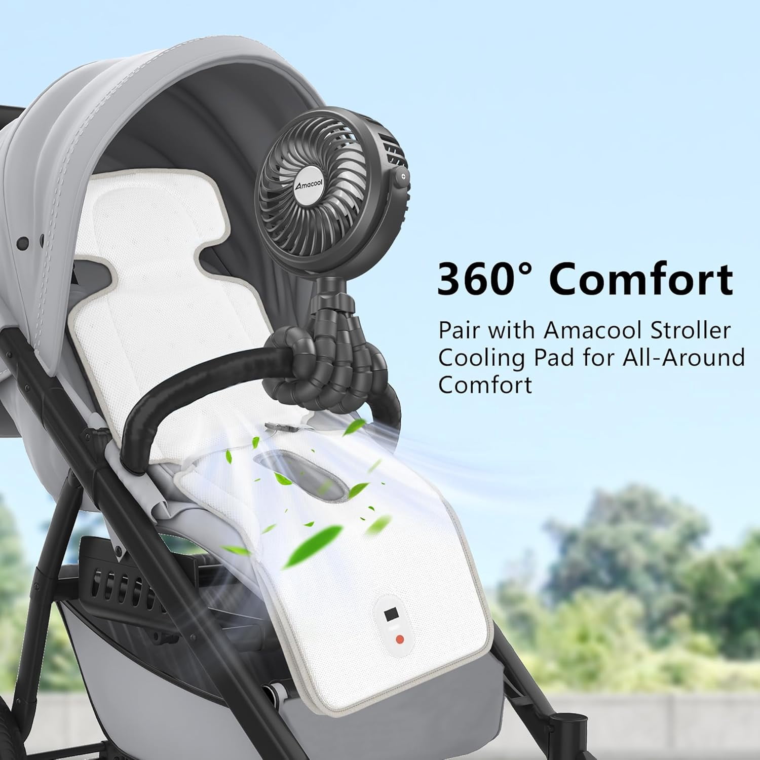 Battery Operated Stroller Fan with 3 Speeds, Rotatable and Portable for Car , Crib, Bike and Treadmill - Black