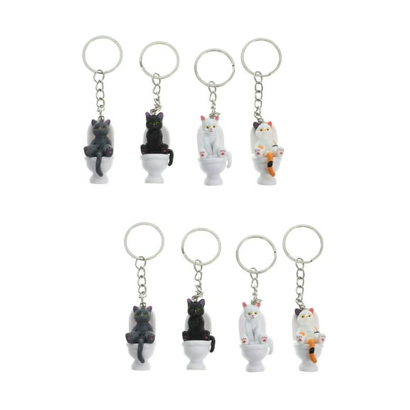 8 Pcs  Toilet Cat Shape Key Ring Hanging Keychain Cute Key Ring Pendant Hanging Bag Pendant Keychain Charm