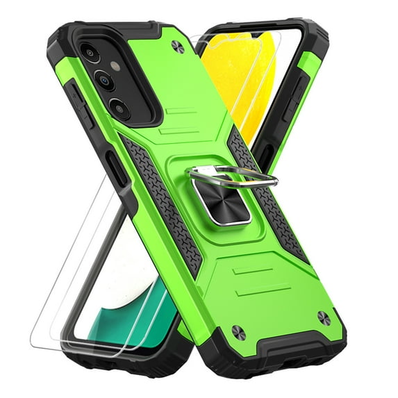 Aggxpf for Samsung Galaxy A54 Phone Case Screen Protector Pack, Tempered Screen Protector Phone Case with Metal Ring Stand for Galaxy A54, Green