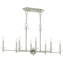 14 inch 8 Light Brushed Nickel Linear Chandelier with Clear Crystal Bobeches Shade