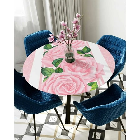 

Round Fitted Tablecloth Valentine S Day Rose Pink Elastic Edged Table Cover Protector Cloth Waterproof Polyester Rectangle 45 -50