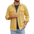 thumbnail image 2 of DPTALR Men's Casual Solid Color Turndown Collar Long Sleeve Shirt with Pockets,Yellow,Big and Tall Men M, 2 of 6