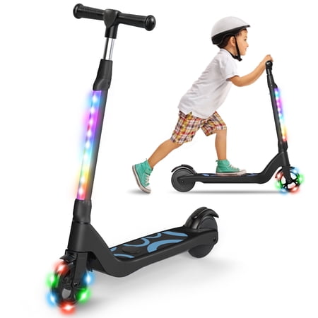 SISIGAD 5.3" Electric Scooter for Kids Ages 6-12, 80W Kids Kick Scooter with LED Light-up Wheel and 3 Adjustment Levels Handlebar, Black