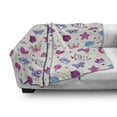 thumbnail image 2 of Feminine Soft Flannel Fleece Throw Blanket, Pattern with Funny Doodle Elements Bowtie Ladybird Diamond and Kitty, Cozy Plush for Indoor and Outdoor Use, 60" x 80", Fuchsia and Blue, by Ambesonne, 2 of 5