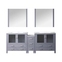 Volez 84 in W Dark Grey Double Vanity with Side Cabinet, Ceramic Top, and 34 in Mirrors