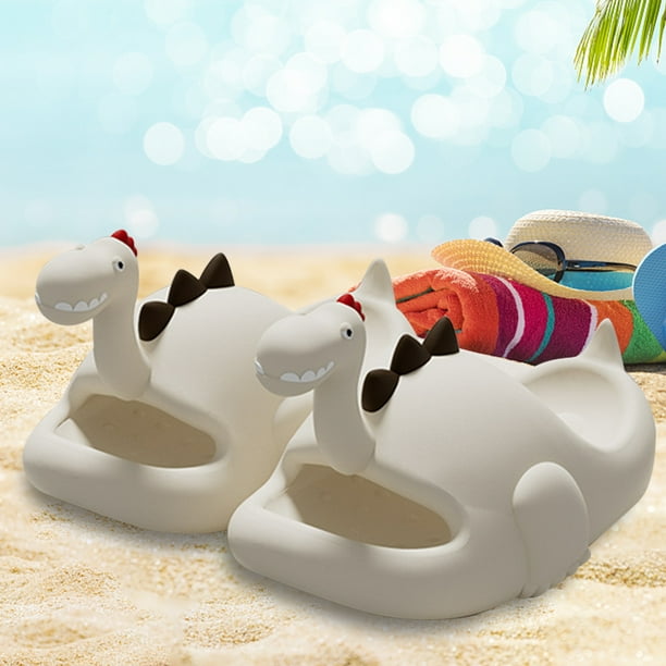 Pantuflas de dinosaurio Diapositivas lindas 3D Dinosaurio Punta abierta Antideslizante Suave Cómodo Secado rápido (35-36) Blanco