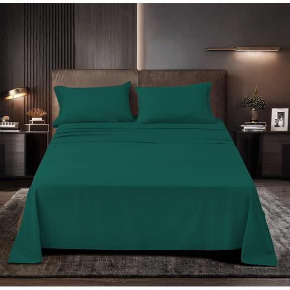 Premium Series Rayon Made from Bamboo Sheet Set - Wrinkle Free -Softer than Cotton- Deep Pockets - 4 Piece - 1 Fitted Sheet, 1 Flat, 2 Pillowcases Full, Dark Teal