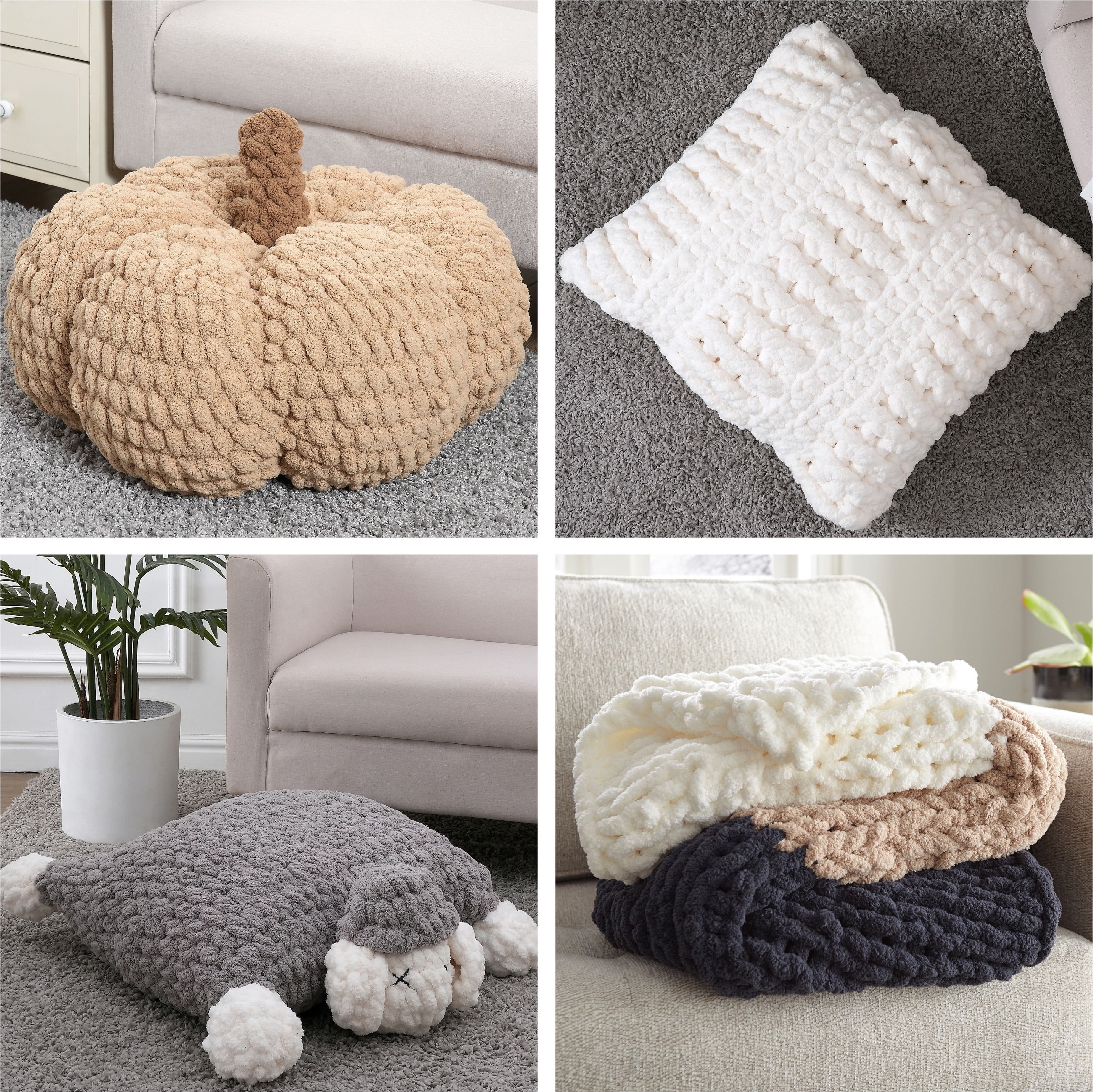 Crafted By Catherine Chunky Chenille Yarn - 2 Pack (8 oz / 227 g, 31.7 Yards Each Skein), Beige, Gauge 7 Jumbo