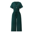thumbnail image 5 of Linen Jumpsuits for Women Casual Summer Wide Leg Long Pants Rompers Button Down Belted Jumpsuit  with Pockets, 5 of 6