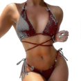 thumbnail image 1 of Solid Color Bikini Set Sexy Slim Swimwear Small Chest Cover Gathered Wrap Bathing Suit Low Waist Lacing Split Swimsuit, 1 of 5