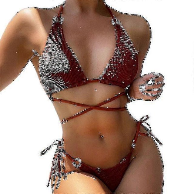 Solid Color Bikini Set Sexy Slim Swimwear Small Chest Cover Gathered Wrap Bathing Suit Low Waist Lacing Split Swimsuit